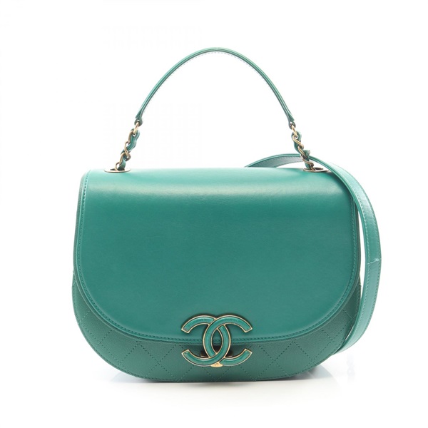 CHANEL Matelasse Chain Crossbody Shoulder Handbag leather Green GHW Used Women