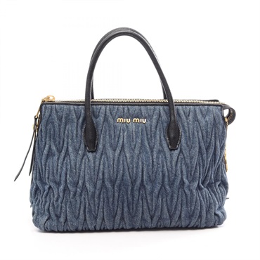 Miu Miu DENIM MATELASSE Handbag Denim leather Navy Black Used Women
