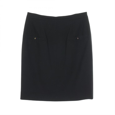 CHANEL COCO Mark button Skirt #46 P03041 wool Black Used Women CC