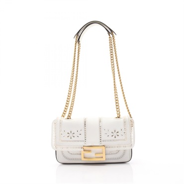 FENDI Nappa Apollo Floral Bucket chain Shoulder Bag leather White Used Women GHW