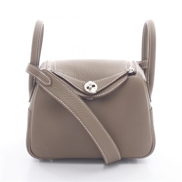 HERMES Lindy Mini Shoulder crossbody Bag G Taurillon Clemence Etoupe Gray SHW