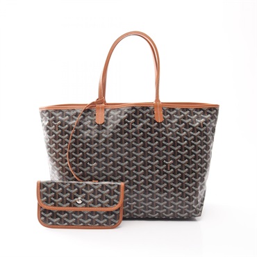 GOYARD Saint Louis PM Tote Bag PVC coated canvas leather Black Brown Used Women