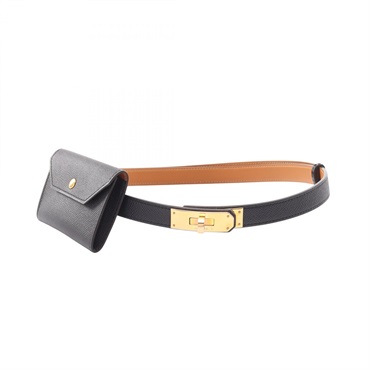 HERMES Kelly Pocket 18 Belt Ceinture Epsom leather Black GHW Used Women W