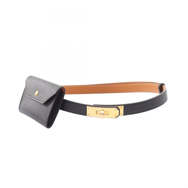 HERMES Kelly Pocket 18 Belt Ceinture Epsom leather Black GHW Used Women W