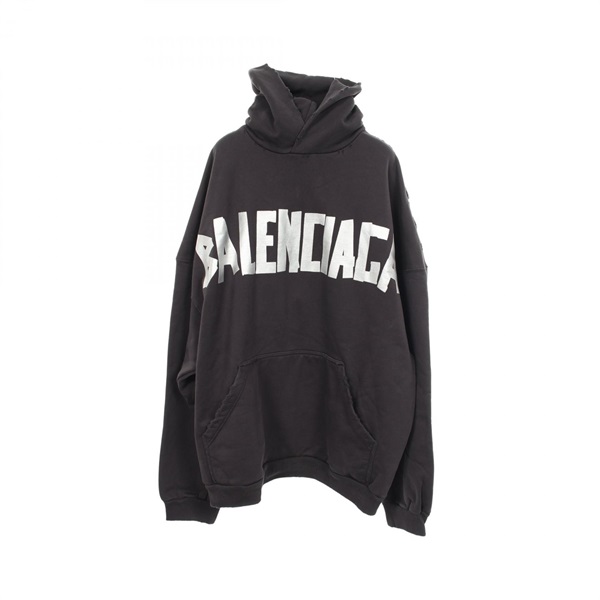 BALENCIAGA Logo Distressed Hoodie Sweatshirt TJ12739024 cotton Black Used #4