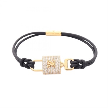 LOUIS VUITTON LV Padlock Bracelet M8217F GP leather Rhinestone Used Women