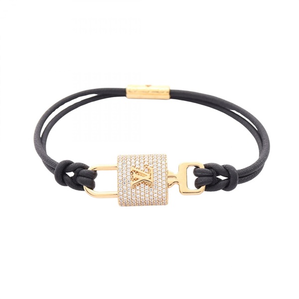 LOUIS VUITTON LV Padlock Bracelet M8217F GP leather Rhinestone Used Women