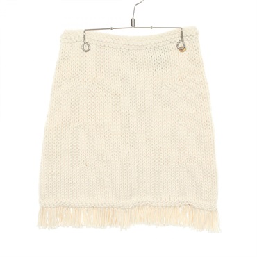 CHANEL COCO Mark Owl Button Fringe Knit Skirt P58136K07616 cotton White Used #36