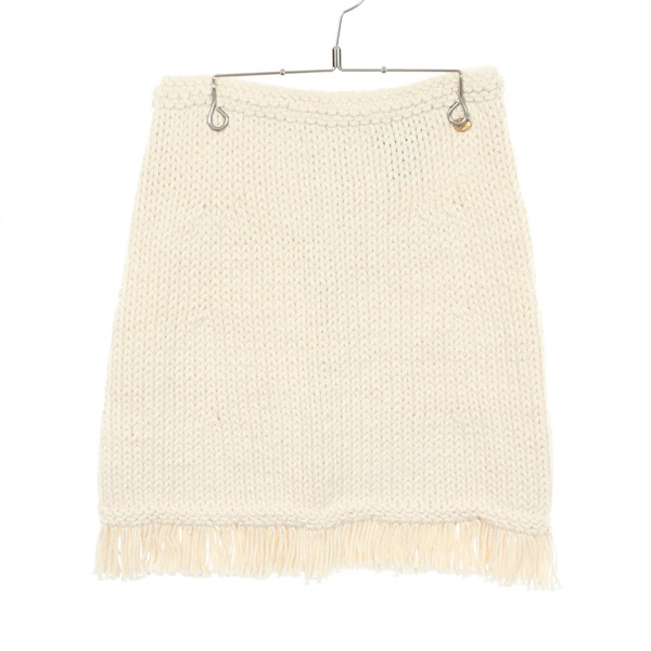 CHANEL COCO Mark Owl Button Fringe Knit Skirt P58136K07616 cotton White Used #36