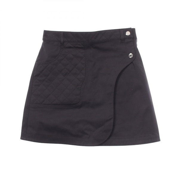 HERMES Sellier Button Quilted Mini skirt #38 H6H0355DQ cotton Black Used Women