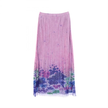 PLEATS PLEASE Pleated floral pattern Long Skirt #4 polyester Purple Blue Used