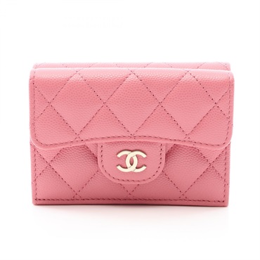 CHANEL Classic Small Flap Matelasse Tri-fold Wallet AP0230 leather Pink GHW Used