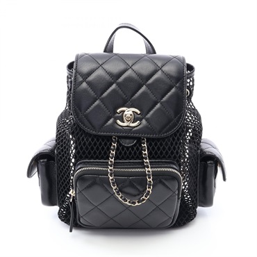 CHANEL Matelasse Small Chain Rucksack Backpack Lamb leather mesh Black GHW Used