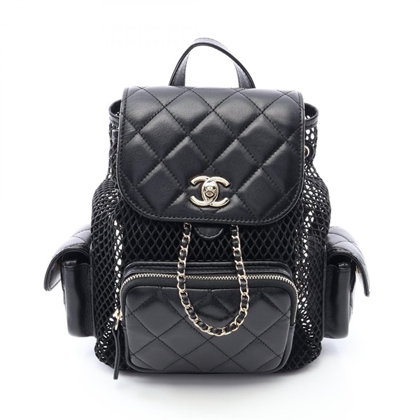 CHANEL Matelasse Small Chain Rucksack Backpack Lamb leather mesh Black GHW Used