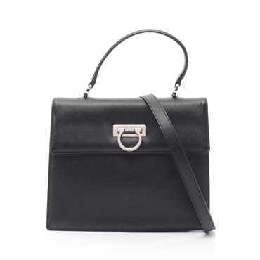 Salvatore Ferragamo Gancini Shoulder Handbag leather Black Used Women SHW