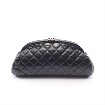 CHANEL Matelasse Clasp Clutch Bag Pouch Lambskin leather Black SHW Used Women CC
