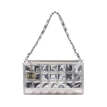 CHANEL Ice Cube Chain Shoulder Handbag Plastics leather Silver Used Women CC