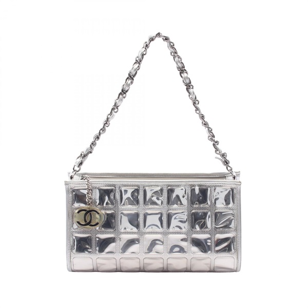 CHANEL Ice Cube Chain Shoulder Handbag Plastics leather Silver Used Women CC