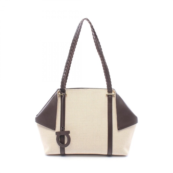 Salvatore Ferragamo Braided handle Tote Shoulder Bag 21A710 canvas leather Used