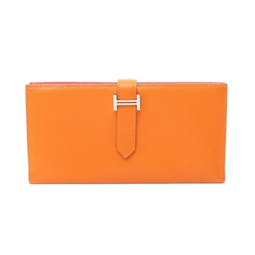 HERMES Bearn Soufflet Verso Bifold purse wallet D Epsom Apricot Used Women SHW