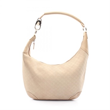 GUCCI G pattern Shoulder hand Bag 001 4157 Suede leather Beige Used Women