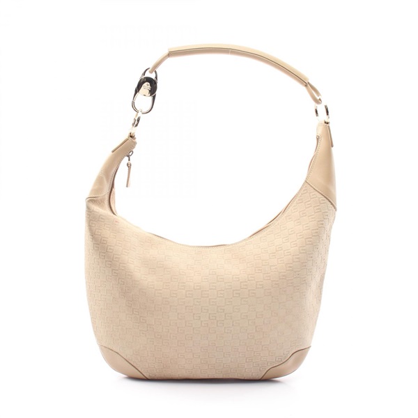 GUCCI G pattern Shoulder hand Bag 001 4157 Suede leather Beige Used Women
