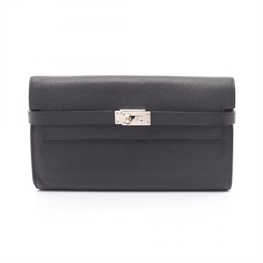 HERMES Kelly wallet long Bi-fold purse C Epsom leather Black Used Women SHW