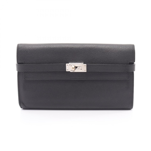 HERMES Kelly wallet long Bi-fold purse C Epsom leather Black Used Women SHW