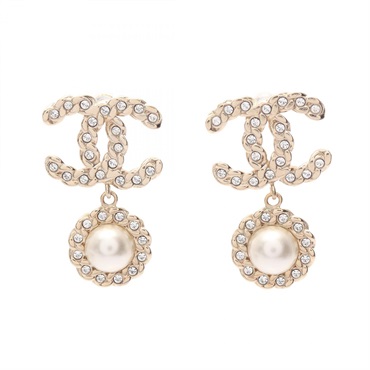 CHANEL B20V COCO Mark Pierced earrings Gold Plated Artificial pear Used women CC