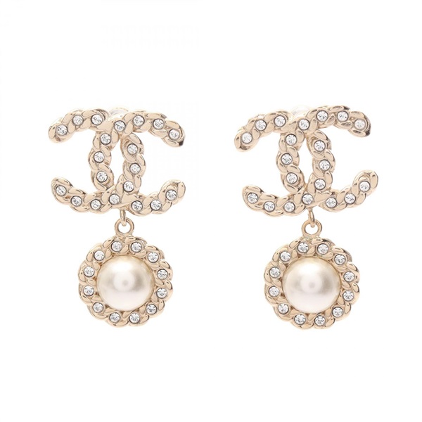 CHANEL B20V COCO Mark Pierced earrings Gold Plated Artificial pear Used women CC