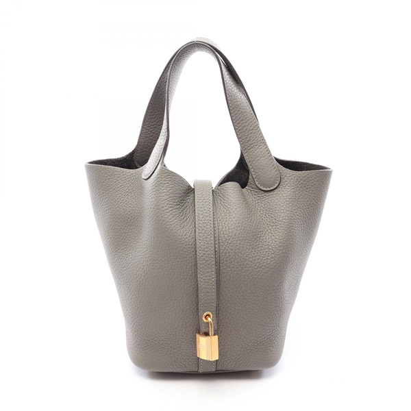 HERMES Picotin Lock PM Handbag Clemence leather Gray Grimayer Used Women U GHW