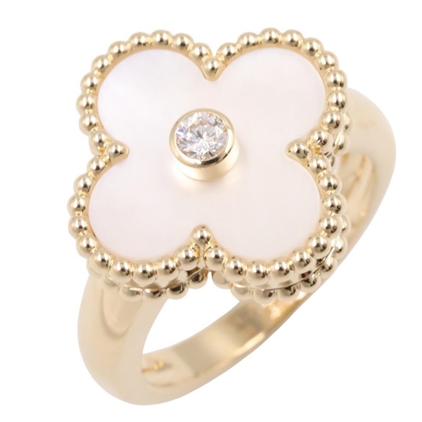 Van Cleef & Arpels Vintage Alhambra Diamond Mother of pearl Ring 18KYG Gold used