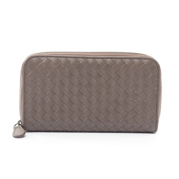 BOTTEGA VENETA Intrecciato Around long wallet purse leather Beige Used Women