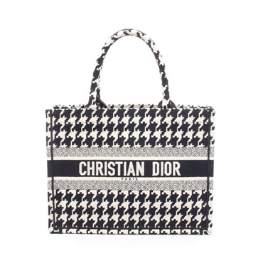 Christian Dior BOOK TOTE Medium Houndstooth Pattern Handbag canvas Black Used