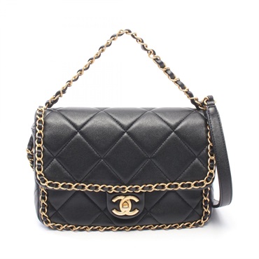 CHANEL Matelasse Chain Around Shoulder crossbody hand Bag Lambskin BK Used GHW