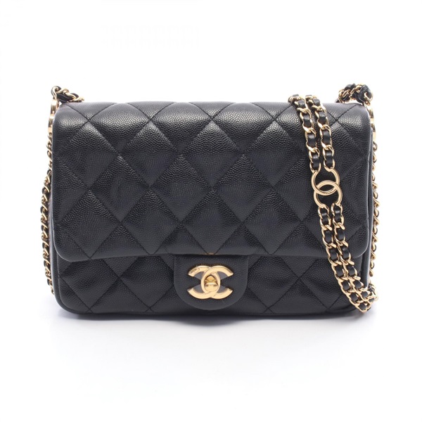 CHANEL Matelasse Chain Shoulder Bag Grained Calfskin leather Black Used GHW CC