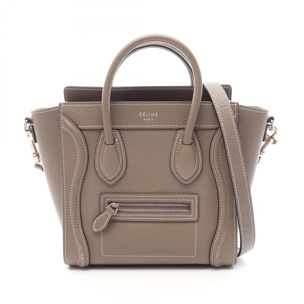 CELINE Luggage Nano Shopper Shoulder Crossbody Handbag leather Gray Used Women