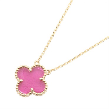 Van Cleef & Arpels Vintage Alhambra Enamel Necklace 18KYG Yellow Gold Pink Women