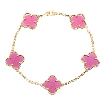 Van Cleef & Arpels Vintage Alhambra Enamel Bracelet 18KYG Yellow Gold Pink Women