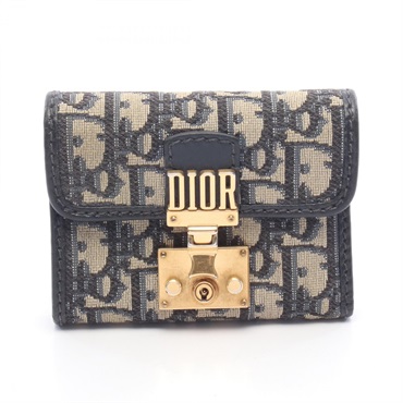 Christian Dior Addict Oblique Tri-fold wallet purse canvas leather Navy Used
