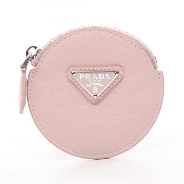 PRADA Triangle Logo Round Coin Change Purse Case Saffiano leather Pink Used