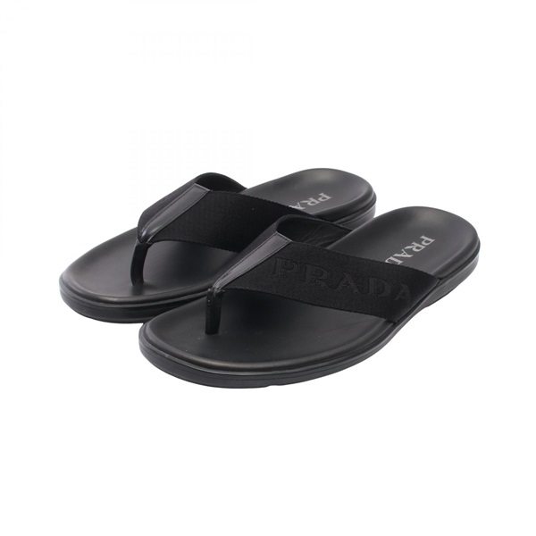PRADA Sandals Flip flops Flat Shoes 2Y3028 leather rubber Black Used mens #6 1/2