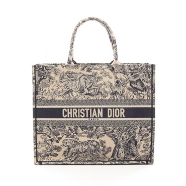 Christain Dior BOOK TOTE Large Toile de Jouy Tote hand Bag canvas leather used