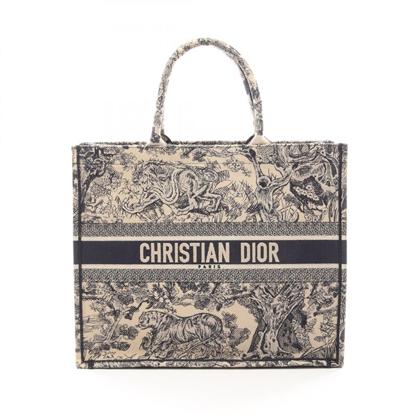 Christain Dior BOOK TOTE Large Toile de Jouy Tote hand Bag canvas leather used