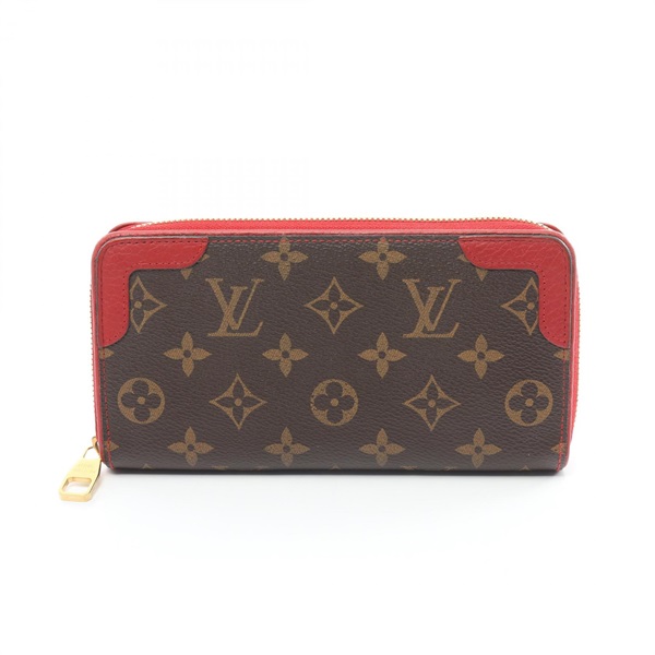 LOUIS VUITTON Zippy Retiro long wallet M61854 Monogram Brown Red Cerise Used LV