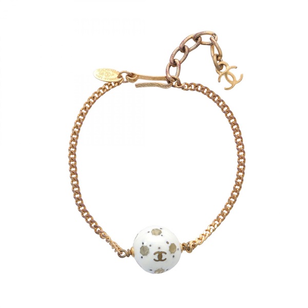 CHANEL ball chain Bracelet 19cm Gold Plated White Used