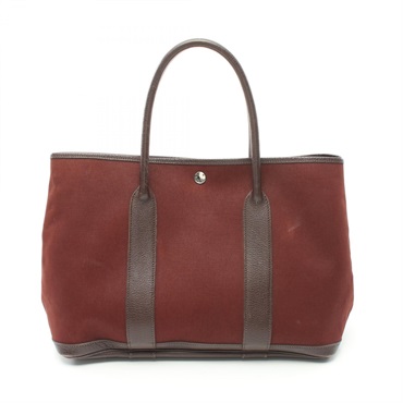 HERMES Garden Party PM Havane Tote Bag I Toile officier leather brown Used SHW