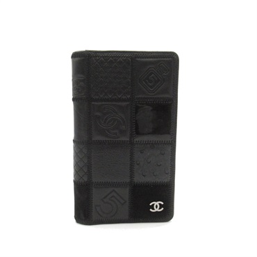 CHANEL Icon ZIP Bifold long wallet leather suede Black Used unisex SHW CC Coco