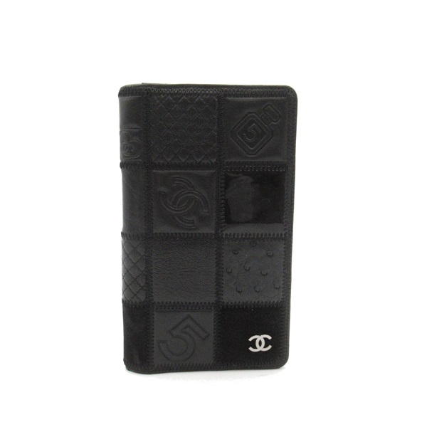 CHANEL Icon ZIP Bifold long wallet leather suede Black Used unisex SHW CC Coco