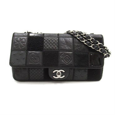 CHANEL Icon Chain Shoulder hand Bag leather Black Used COCO SHW